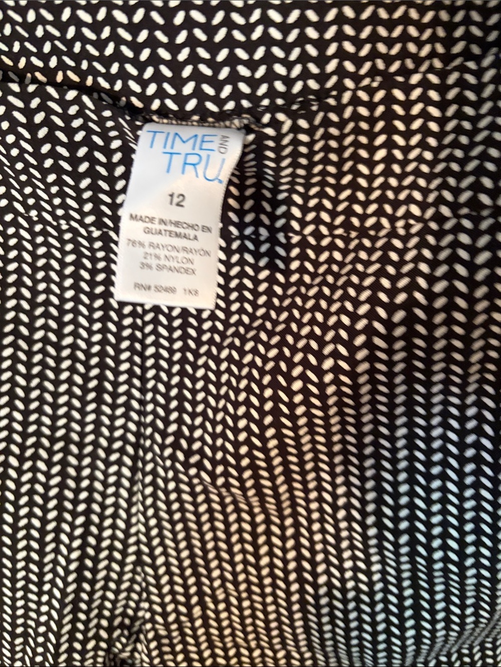Time and Tru Black and White Patterned Ponte Leggings